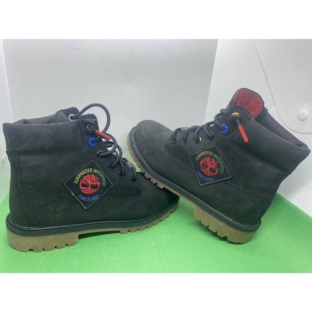 Timberland 6 inch Premium Boots Black Patch Youth Junior TB0A2A75 001 Boys Sz 7